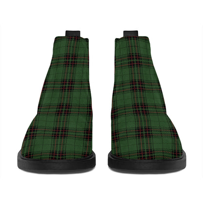 Green Black And Red Tartan Pattern Print Flat Ankle Boots