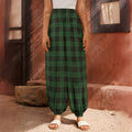 Green Black And Red Tartan Pattern Print Harem Pants