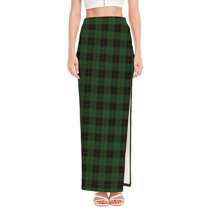 Green Black And Red Tartan Pattern Print High Slit Maxi Skirt