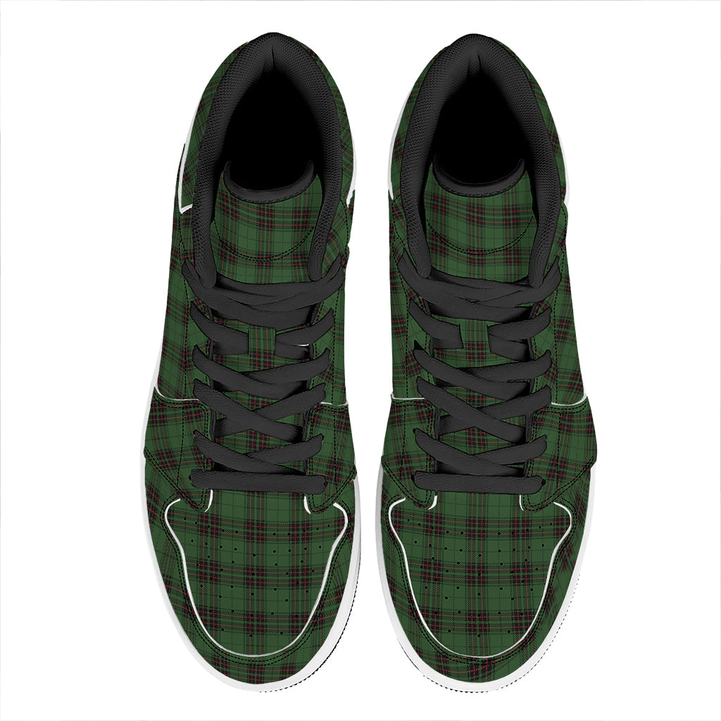 Green Black And Red Tartan Pattern Print High Top Leather Sneakers