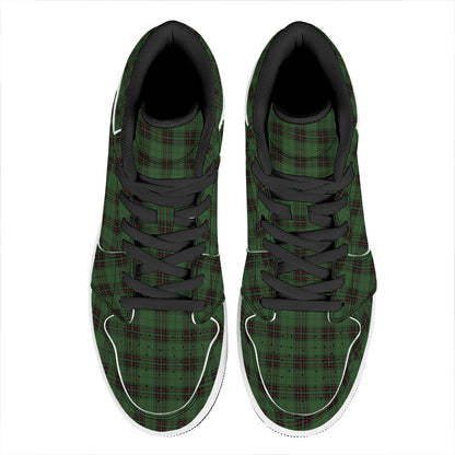Green Black And Red Tartan Pattern Print High Top Leather Sneakers