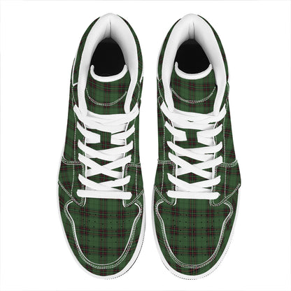 Green Black And Red Tartan Pattern Print High Top Leather Sneakers