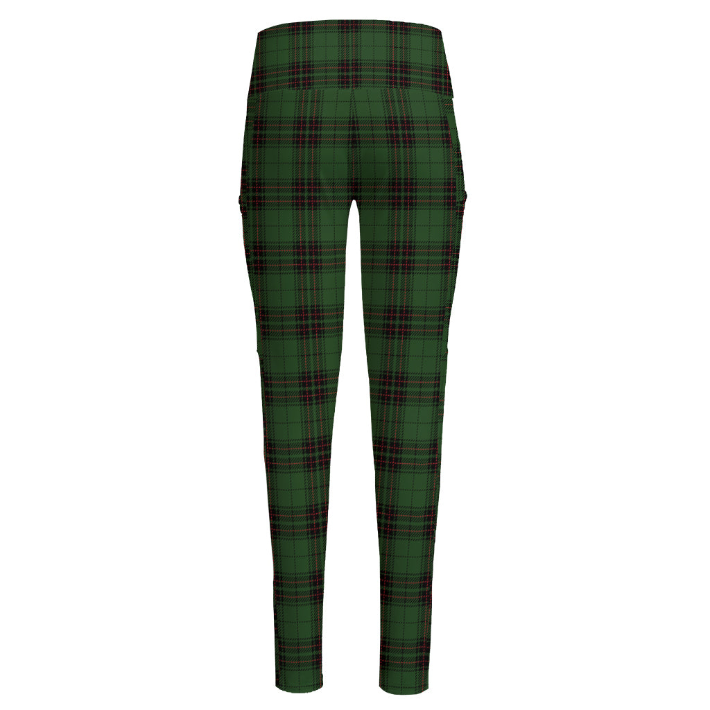 Green Black And Red Tartan Pattern Print High-Waisted Pocket Leggings