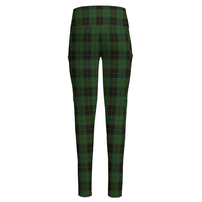 Green Black And Red Tartan Pattern Print High-Waisted Pocket Leggings