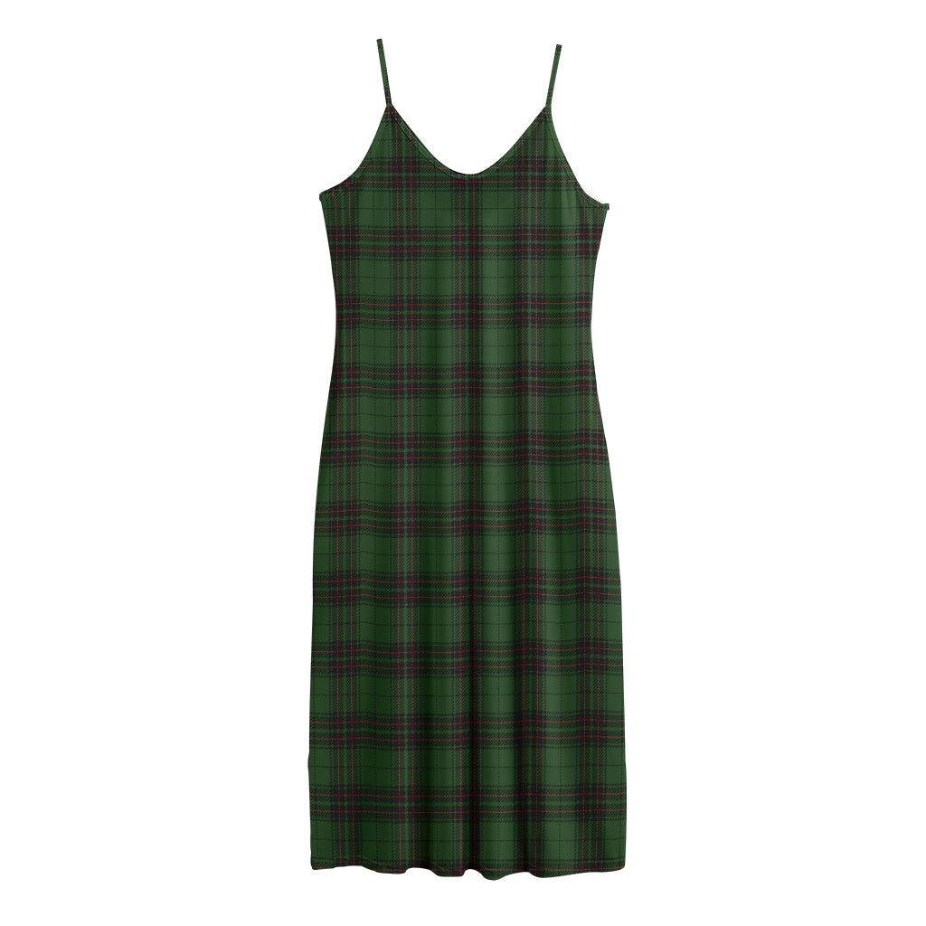 Green Black And Red Tartan Pattern Print Jersey Midi Cami Dress