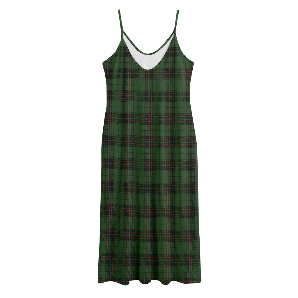 Green Black And Red Tartan Pattern Print Jersey Midi Cami Dress