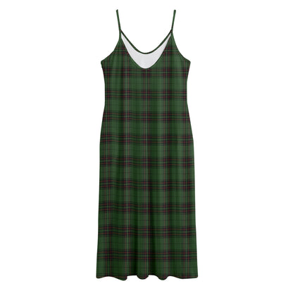 Green Black And Red Tartan Pattern Print Jersey Midi Cami Dress
