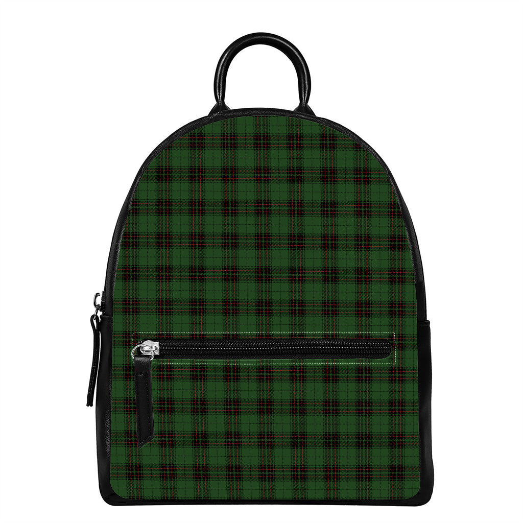 Green Black And Red Tartan Pattern Print Leather Backpack