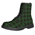 Green Black And Red Tartan Pattern Print Lace-Up Boots