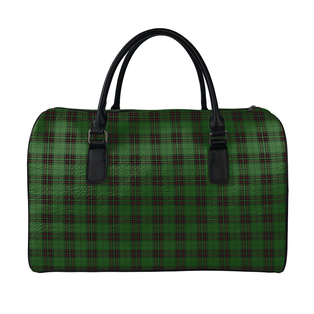 Green Black And Red Tartan Pattern Print Leather Duffle Bag