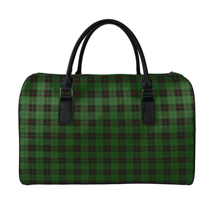 Green Black And Red Tartan Pattern Print Leather Duffle Bag