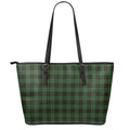 Green Black And Red Tartan Pattern Print Leather Tote Bag With Zipper