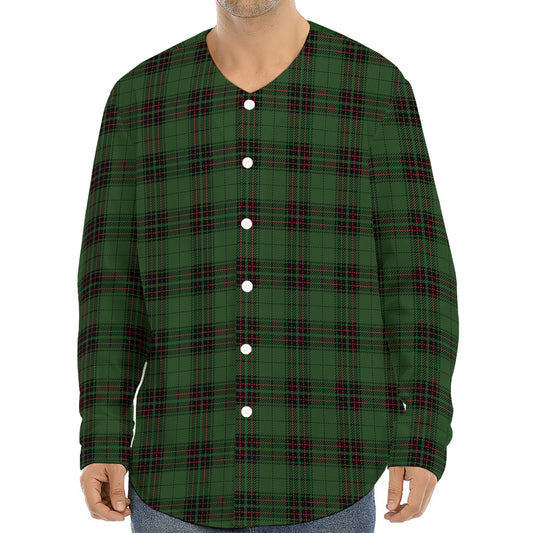 Green Black And Red Tartan Pattern Print Long Sleeve Baseball Jersey