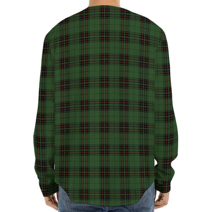 Green Black And Red Tartan Pattern Print Long Sleeve Baseball Jersey