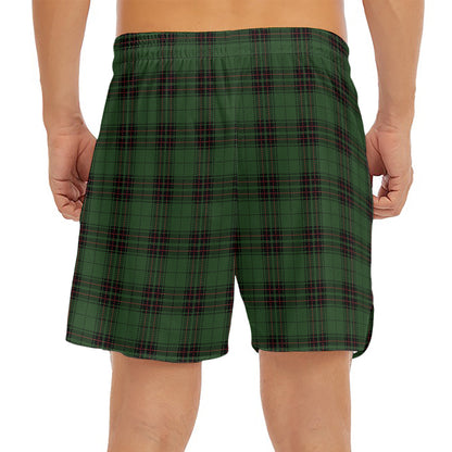 Green Black And Red Tartan Pattern Print Men's Split Running Shorts