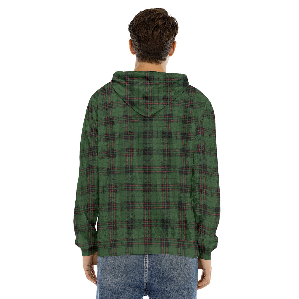 Green Black And Red Tartan Pattern Print Men's Velvet Pullover Hoodie