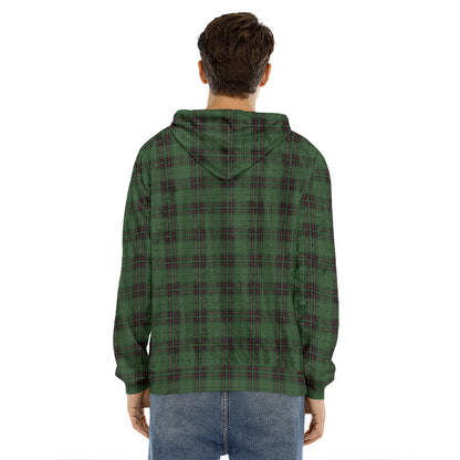 Green Black And Red Tartan Pattern Print Men's Velvet Pullover Hoodie