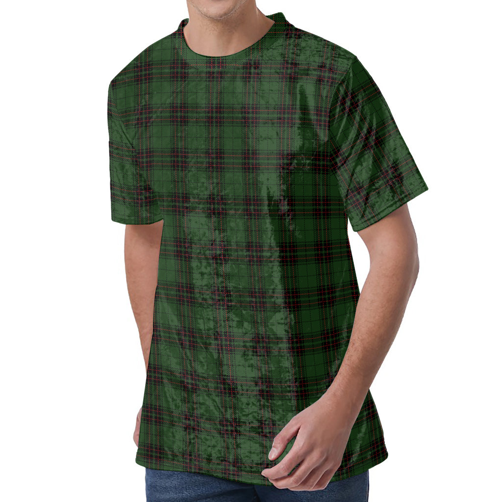 Green Black And Red Tartan Pattern Print Men's Velvet T-Shirt