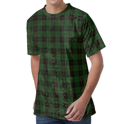 Green Black And Red Tartan Pattern Print Men's Velvet T-Shirt