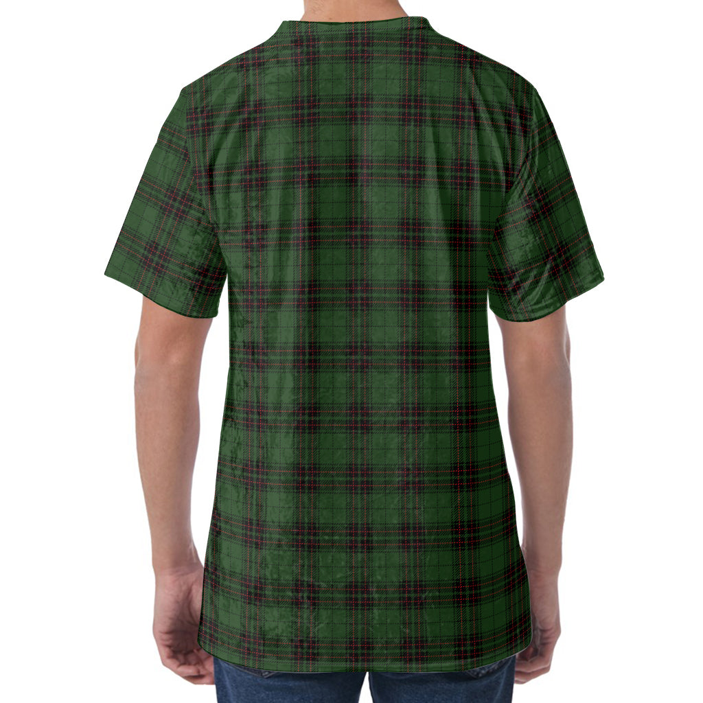 Green Black And Red Tartan Pattern Print Men's Velvet T-Shirt