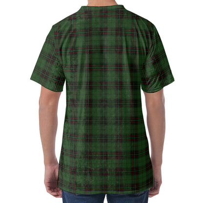 Green Black And Red Tartan Pattern Print Men's Velvet T-Shirt