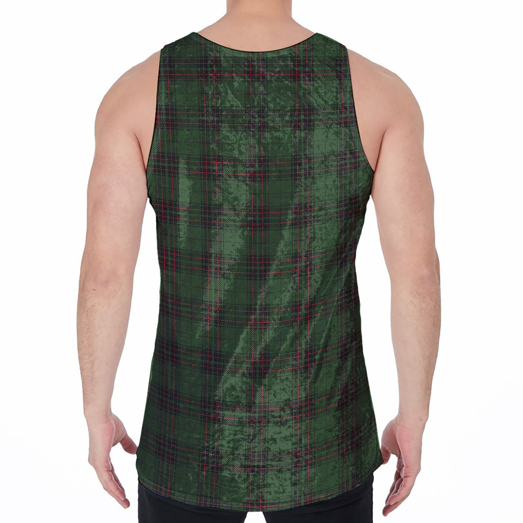 Green Black And Red Tartan Pattern Print Men's Velvet Tank Top