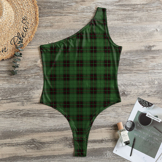 Green Black And Red Tartan Pattern Print One Shoulder Bodysuit