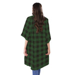 Green Black And Red Tartan Pattern Print Open Front Beach Cover Up