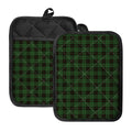 Green Black And Red Tartan Pattern Print Pot Holders With Pocket