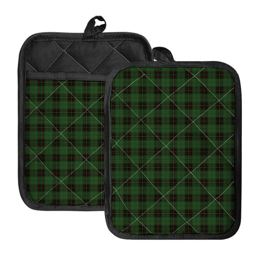 Green Black And Red Tartan Pattern Print Pot Holders With Pocket