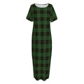 Green Black And Red Tartan Pattern Print Short Sleeve Long Nightdress