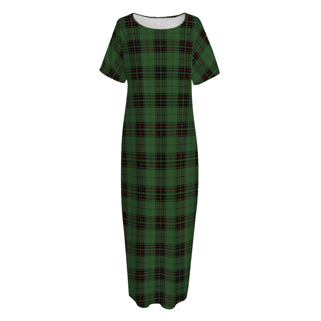 Green Black And Red Tartan Pattern Print Short Sleeve Long Nightdress