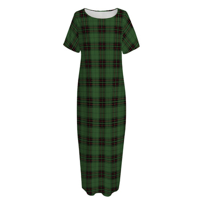 Green Black And Red Tartan Pattern Print Short Sleeve Long Nightdress