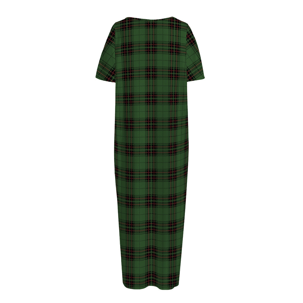 Green Black And Red Tartan Pattern Print Short Sleeve Long Nightdress