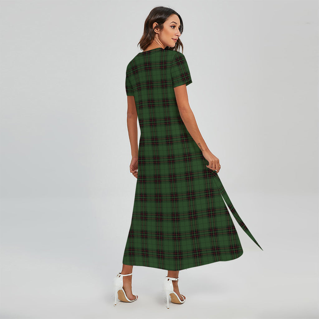 Green Black And Red Tartan Pattern Print Short Sleeve Maxi Dress