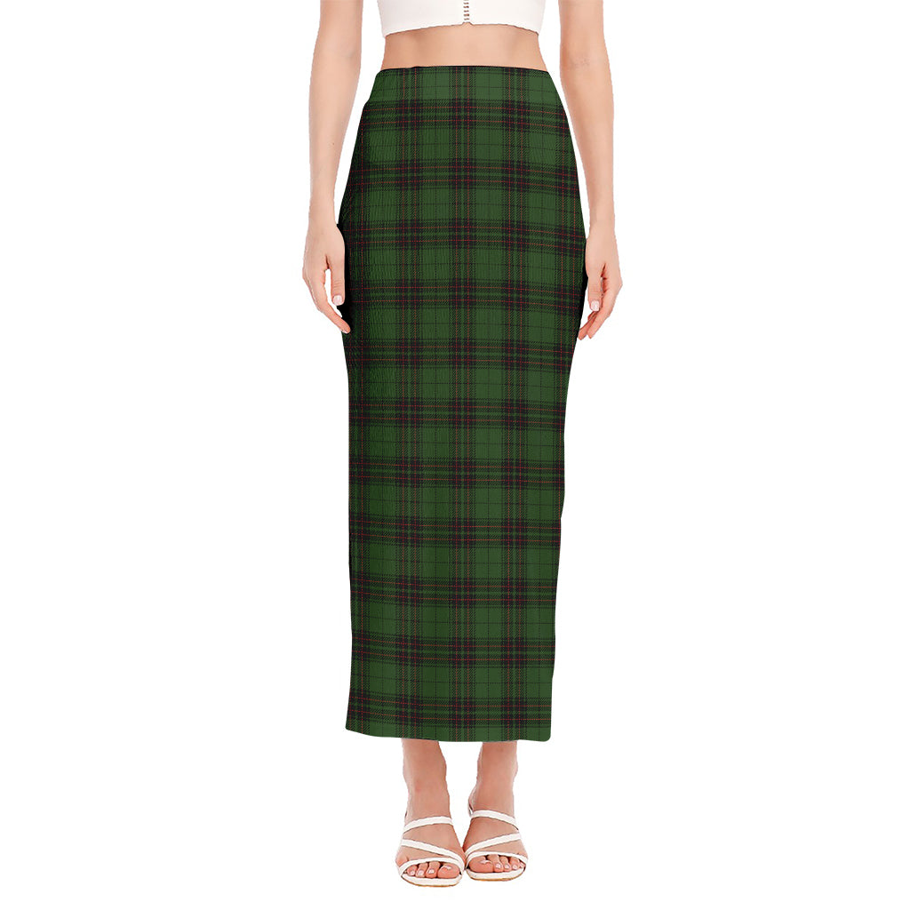 Green Black And Red Tartan Pattern Print Side Slit Maxi Skirt