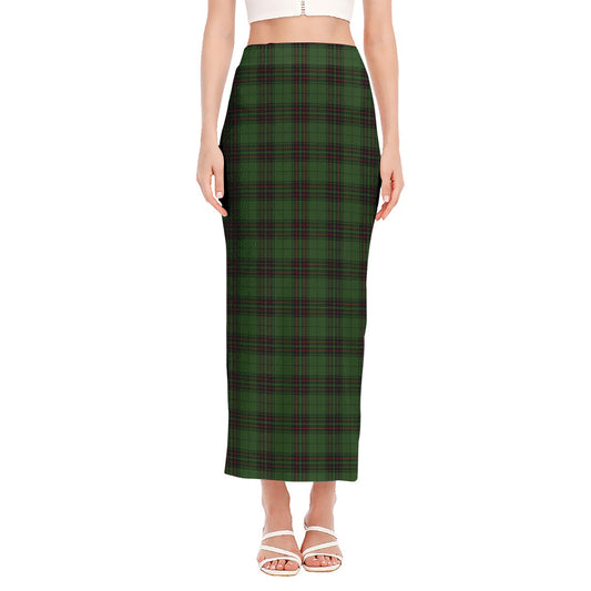 Green Black And Red Tartan Pattern Print Side Slit Maxi Skirt