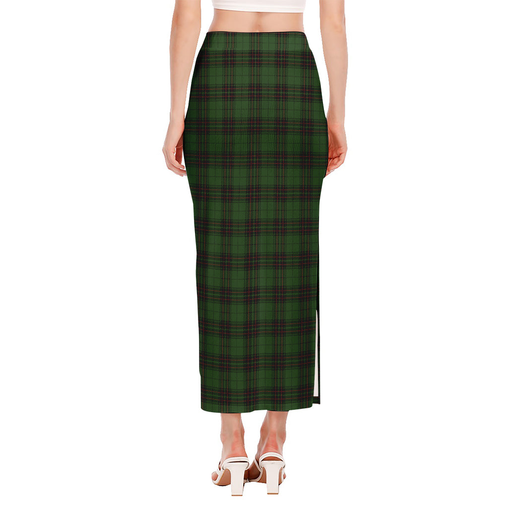 Green Black And Red Tartan Pattern Print Side Slit Maxi Skirt