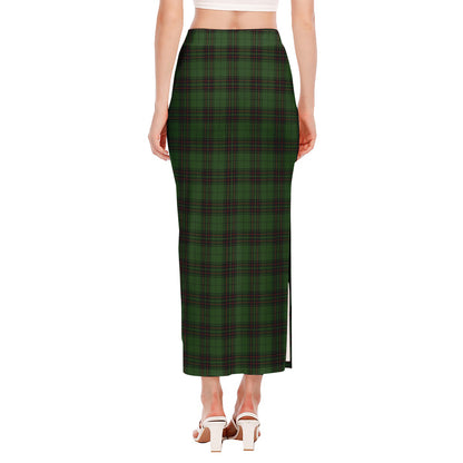 Green Black And Red Tartan Pattern Print Side Slit Maxi Skirt