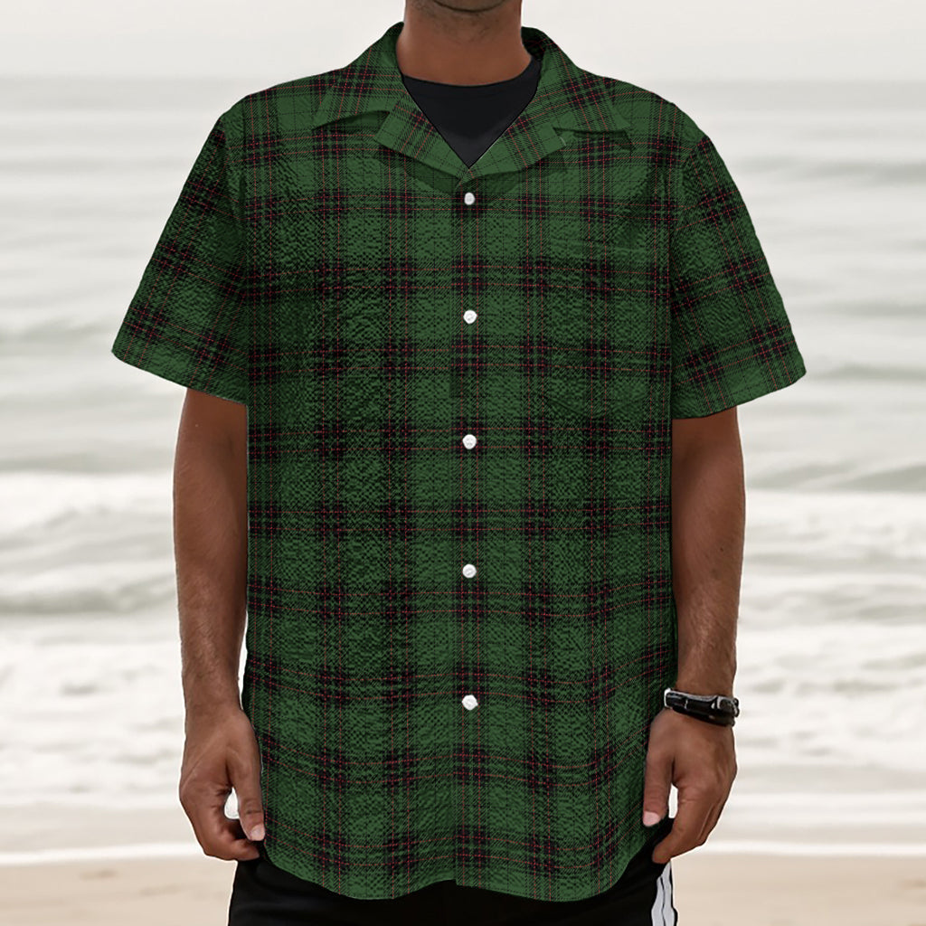 Green Black And Red Tartan Pattern Print Textured Short Sleeve Shirt
