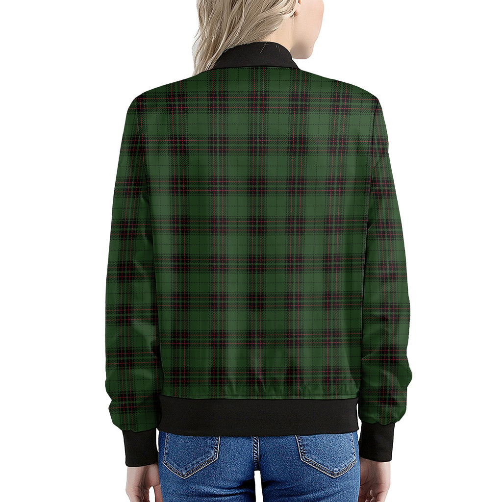 Green Black And Red Tartan Pattern Print Women's Bomber Jacket