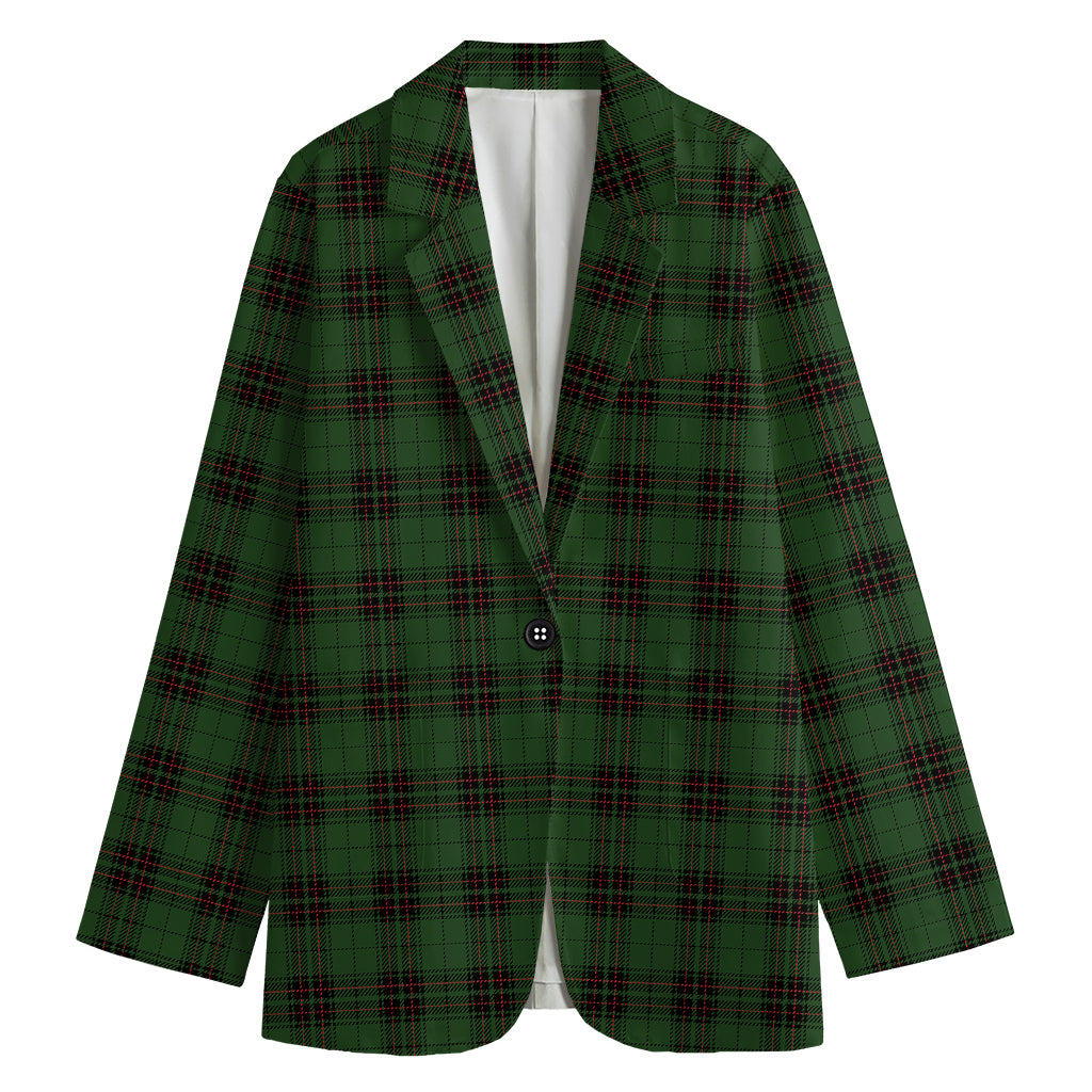 Green Black And Red Tartan Pattern Print Women's Cotton Blazer