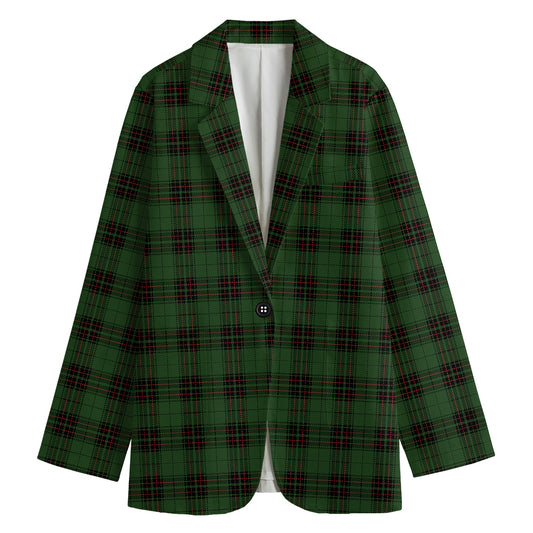 Green Black And Red Tartan Pattern Print Women's Cotton Blazer