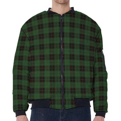 Green Black And Red Tartan Pattern Print Zip Sleeve Bomber Jacket