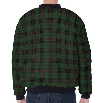 Green Black And Red Tartan Pattern Print Zip Sleeve Bomber Jacket
