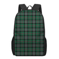 Green Black And White Tartan Print 17 Inch Backpack