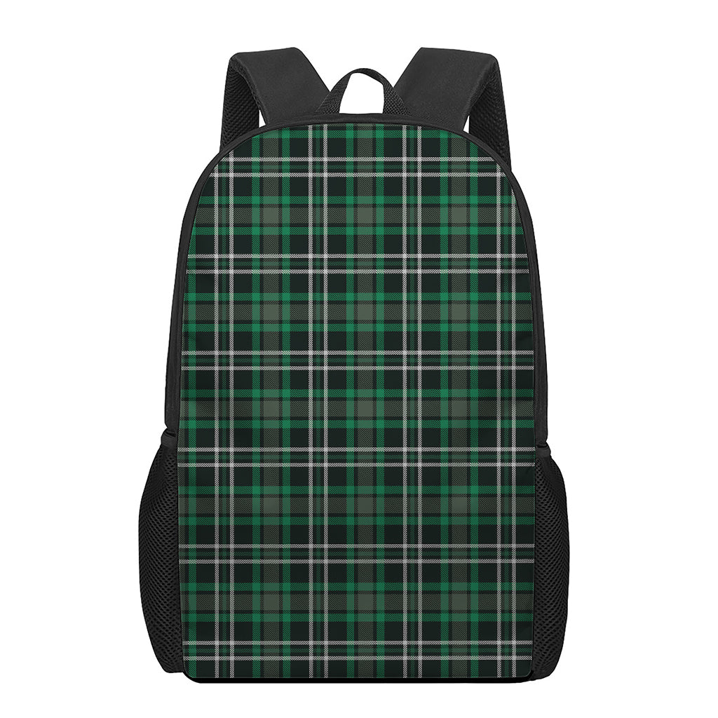 Green Black And White Tartan Print 17 Inch Backpack