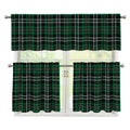 Green Black And White Tartan Print 3 Piece Kitchen Curtains