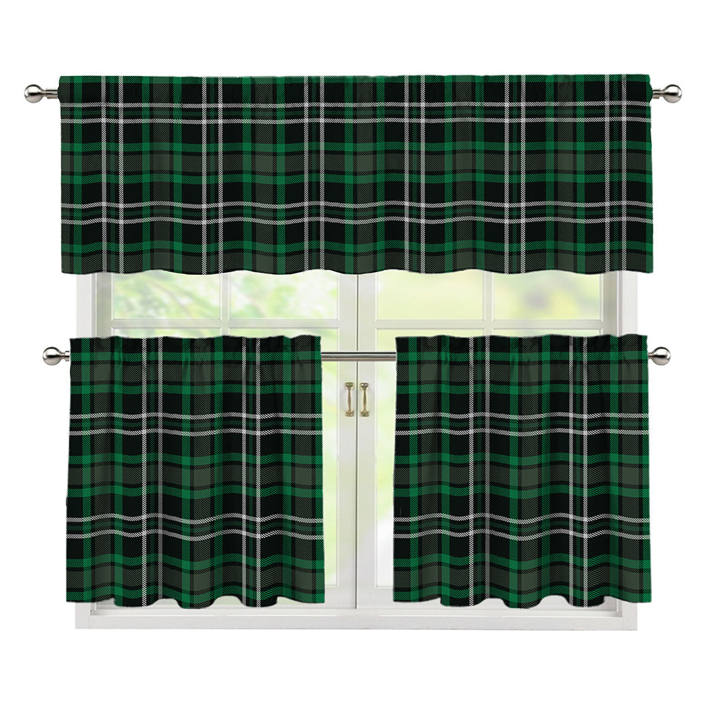 Green Black And White Tartan Print 3 Piece Kitchen Curtains