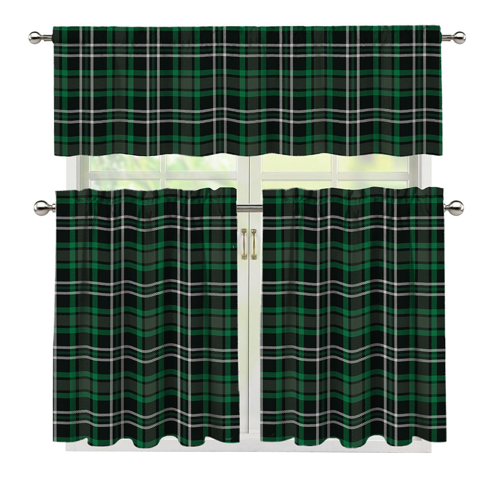Green Black And White Tartan Print 3 Piece Kitchen Curtains